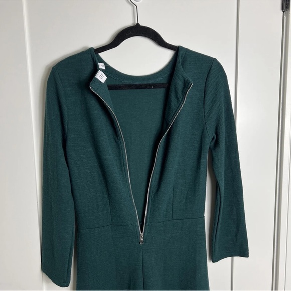 GAP Fit Flare Dress Long Sleeve Tropic Green Back Zip Stretch Knit 2 Tall - Picture 6 of 8